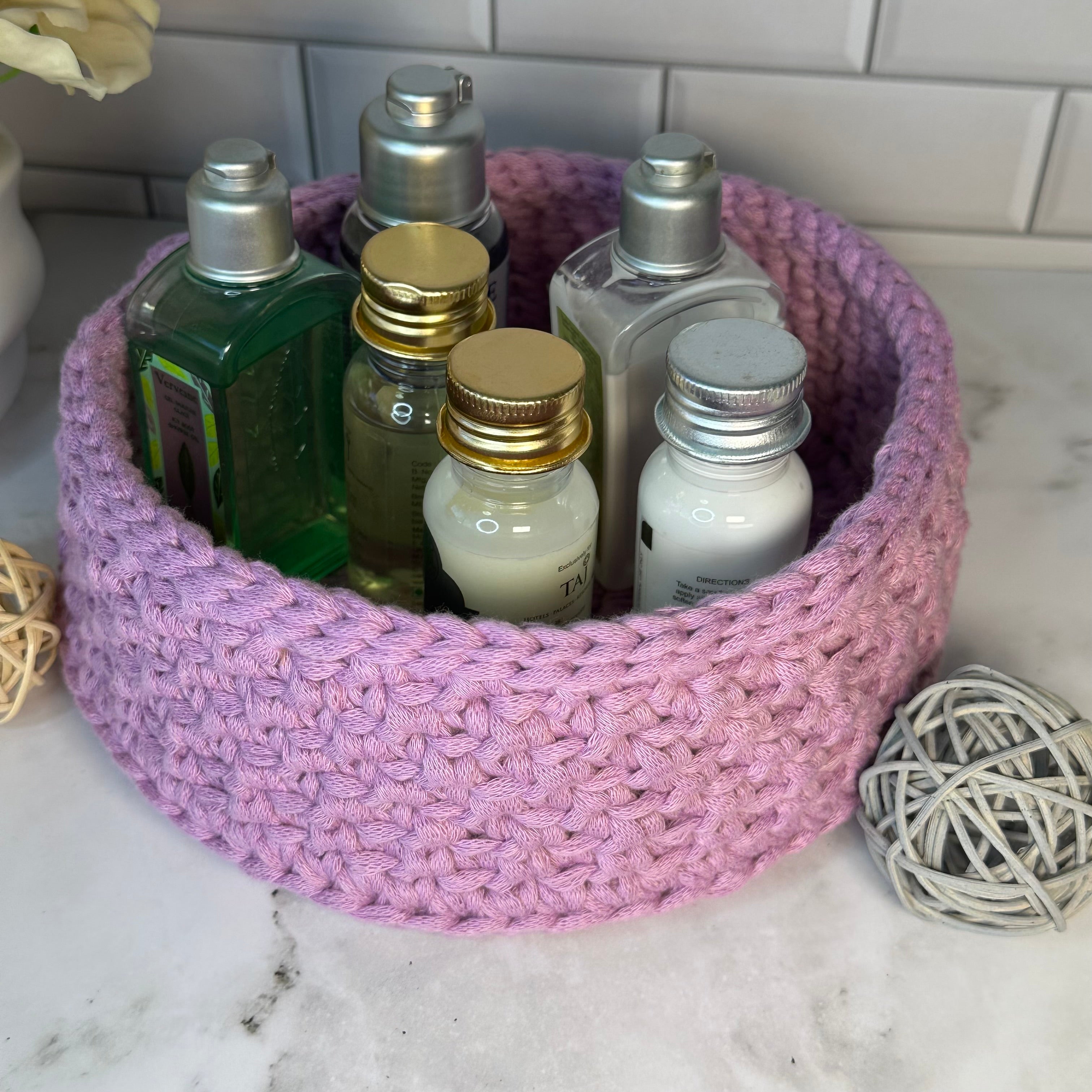 Handmade Crocheted Mauve Basket – Stylish Home Décor