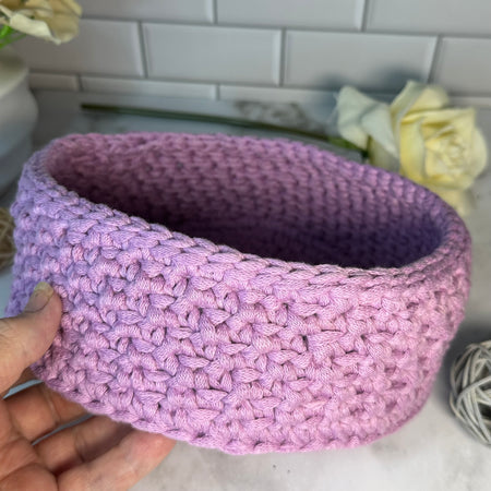 Handmade Crocheted Mauve Basket – Stylish Home Décor