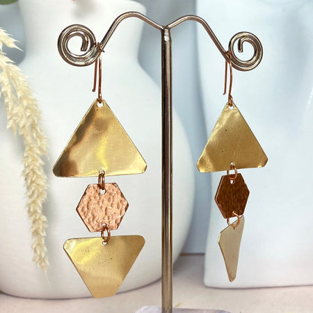 Geometric dangle earrings | Brass and copper | Statement earrings