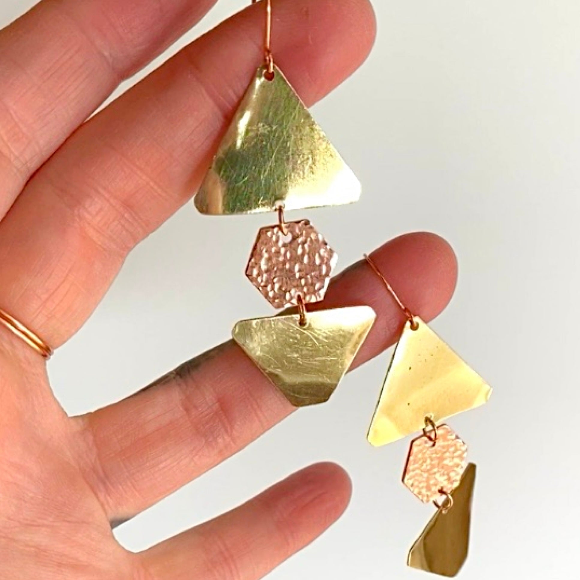 Geometric dangle earrings | Brass and copper | Statement earrings