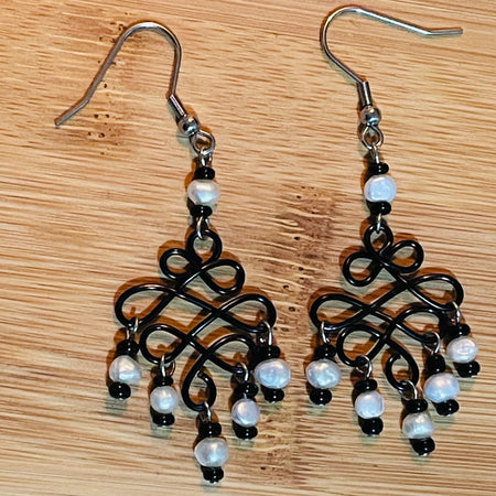 Classic Black Wire and White Freshwater Pearls Earrings
