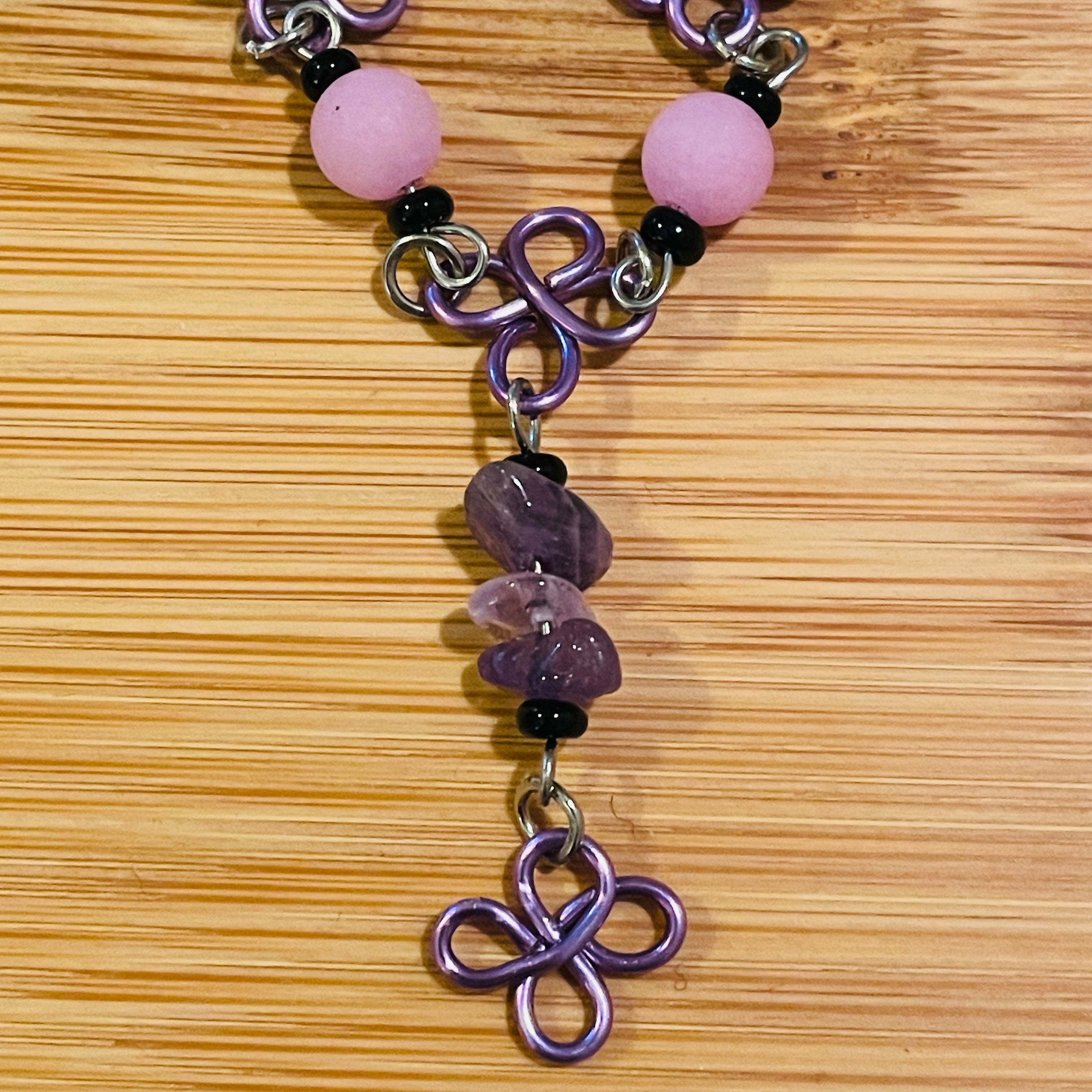 Amethyst and Alabaster Gemstone Daisy Wire Necklace