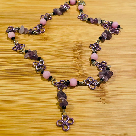 Amethyst and Alabaster Gemstone Daisy Wire Necklace