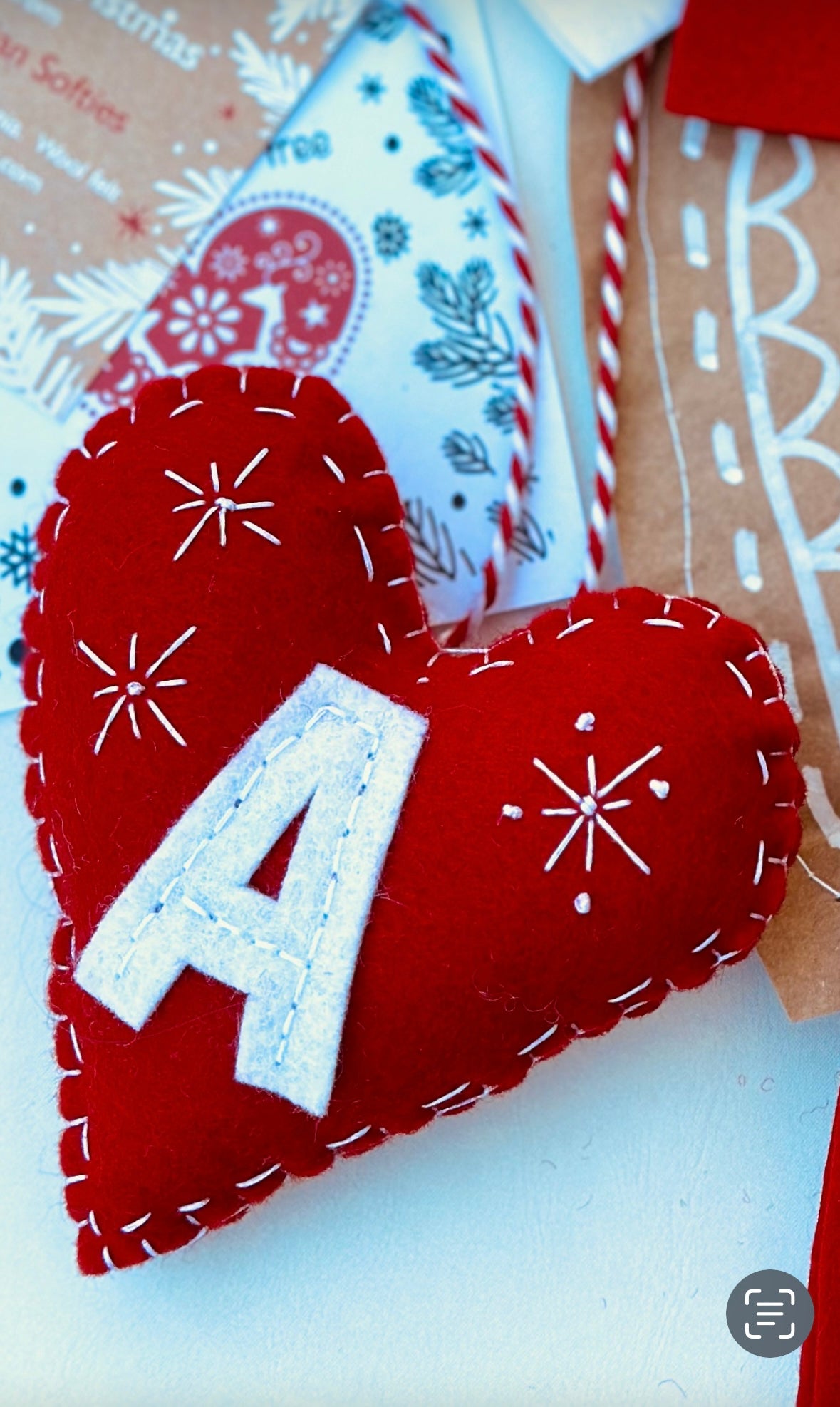 Personalised heart Christmas Decorations made with wool felt
