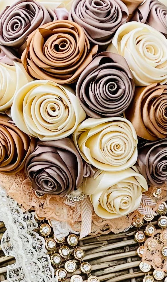 Wedding Bouquet Mocha Cream Caramel & Sash