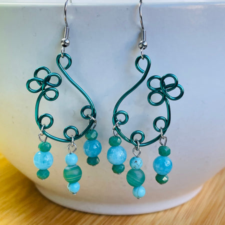 B’s Daisy Green Wire and Gemstone Earrings