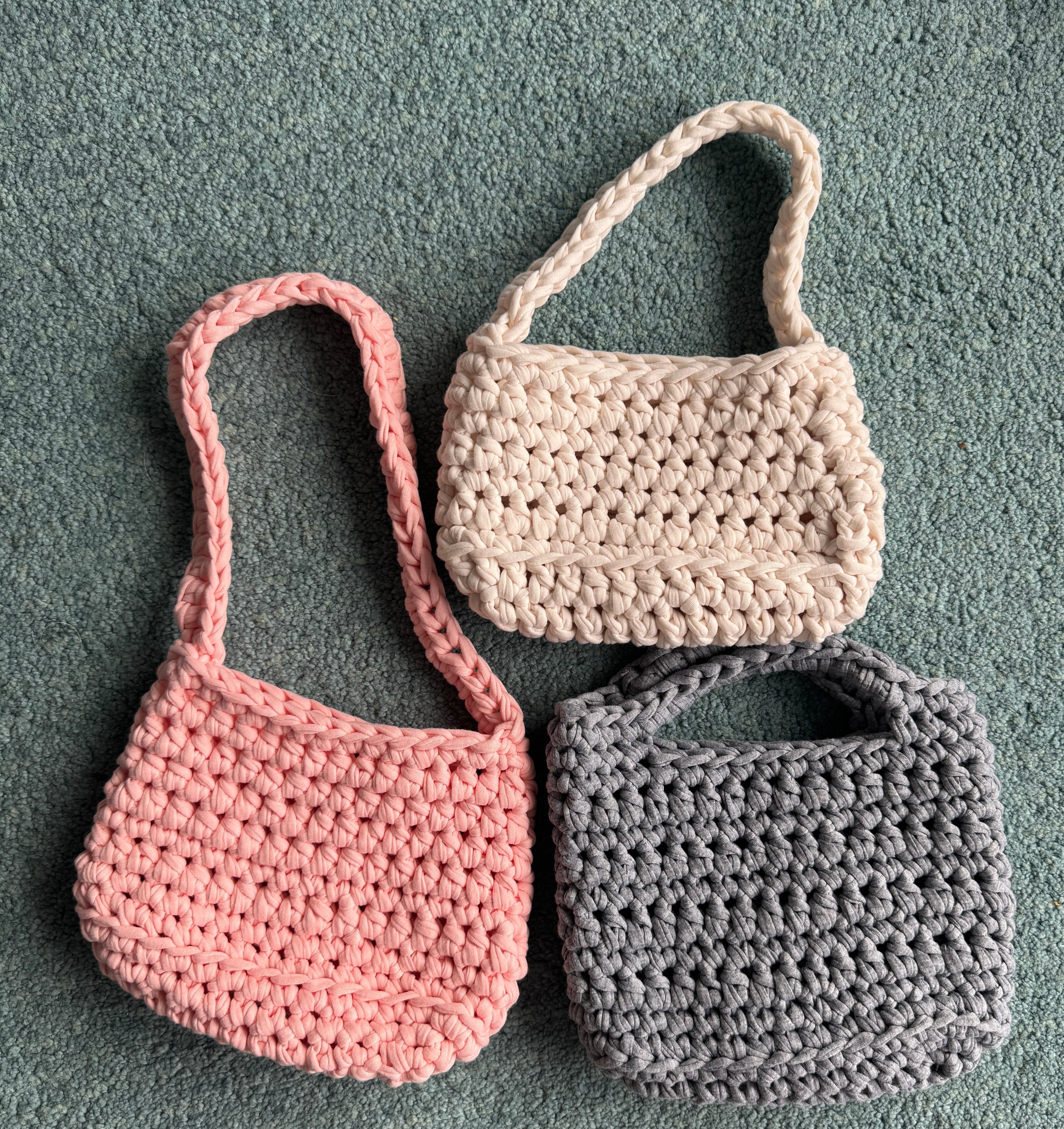 Crochet Handbag | T-shirt yarn | Pink, Grey or White Options