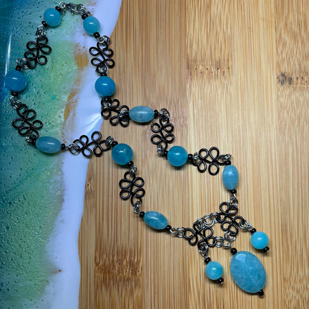 Ice Blue Jade and Aquamarine with Black Wire