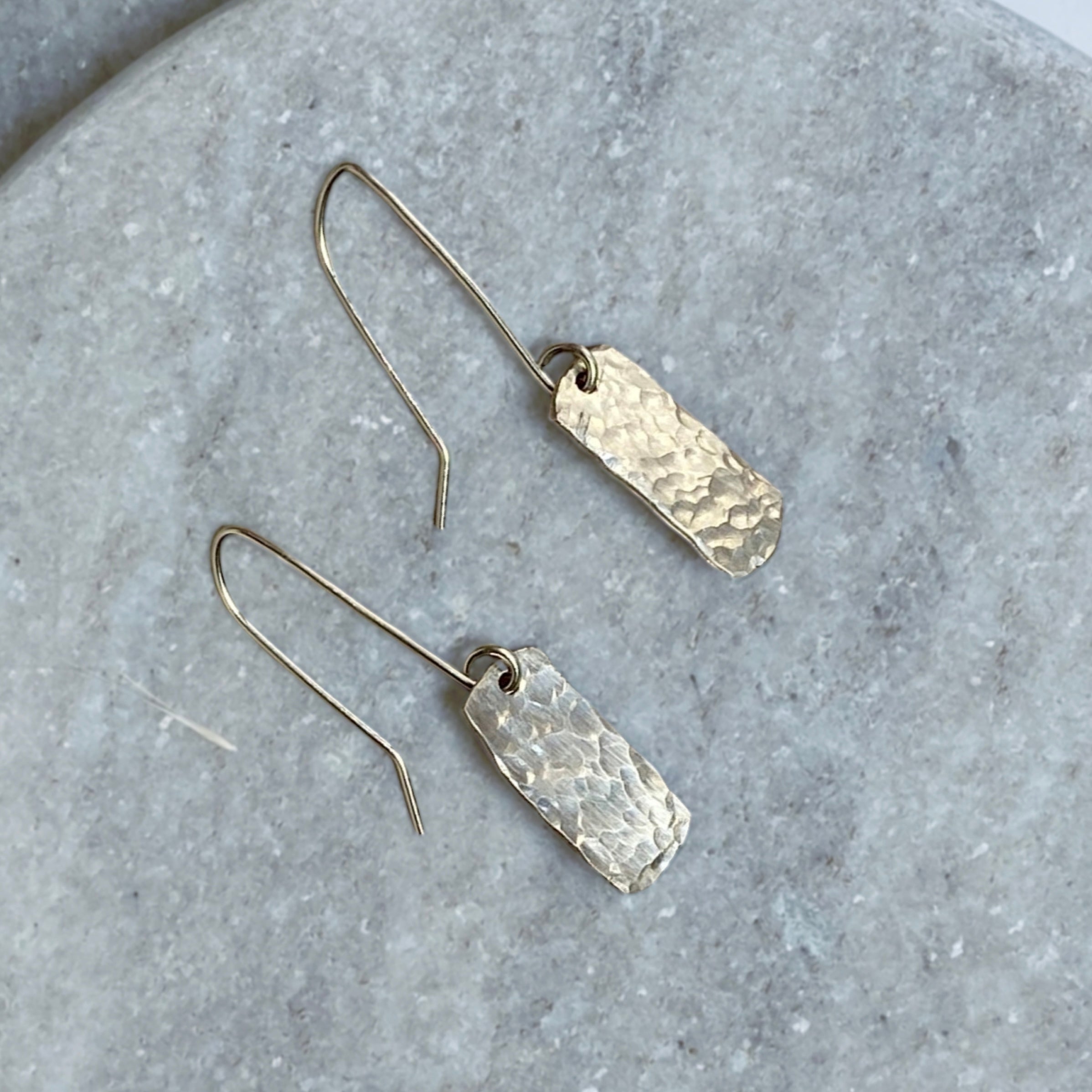 Dimpled rectangle dangle earrings | Sterling silver | Rain-drops | Matching necklace available