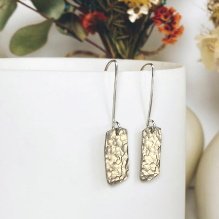 Dimpled rectangle dangle earrings | Sterling silver | Rain-drops | Matching necklace available