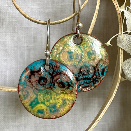 Mystical. Enamel and copper earrings. Handmade