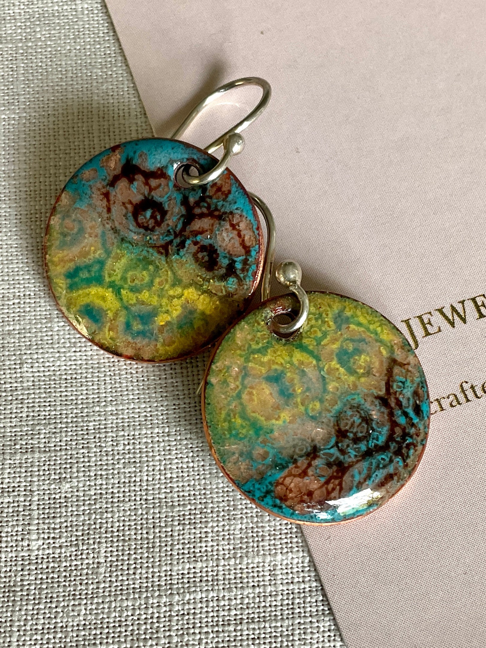 Mystical. Enamel and copper earrings. Handmade