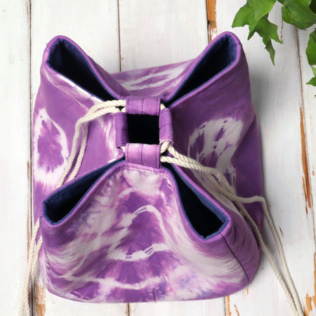Large Tie Dyed Komebukuro Bag, Purple and Navy