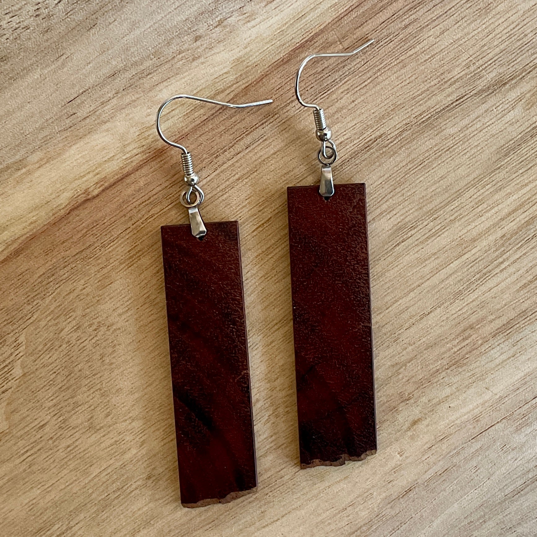 Unique Earrings Handmade from Recycled Timber