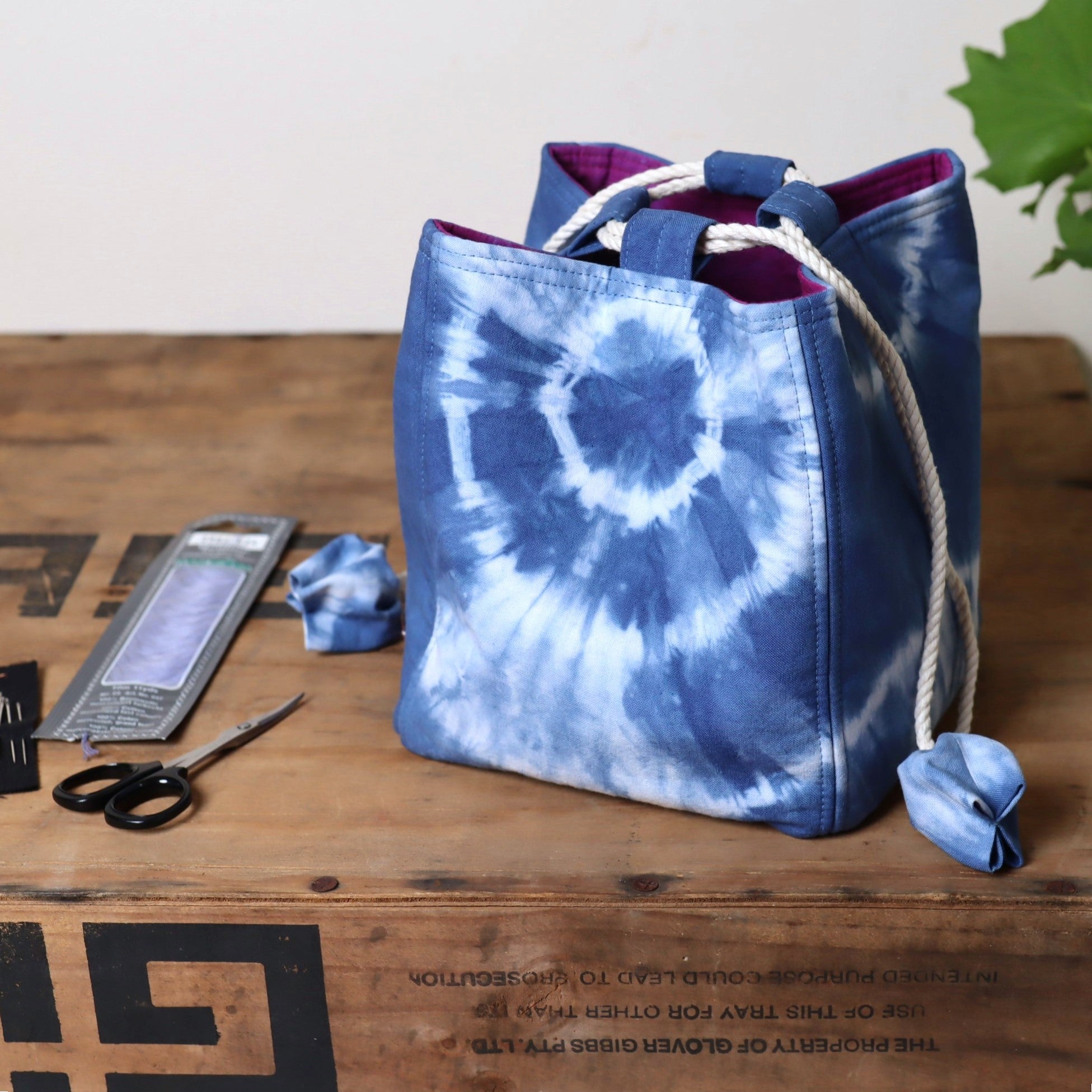 Small Tie Dyed Rice Bag/Komebukuro Bag, Blue