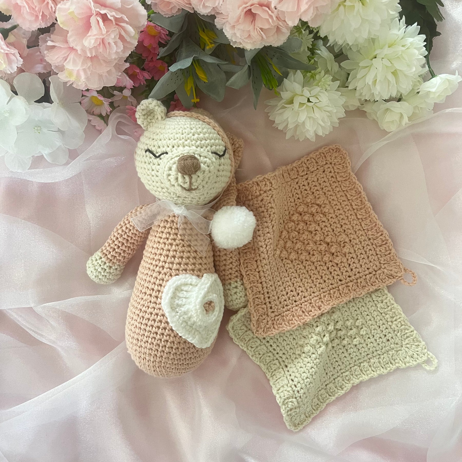 Handmade Crochet Teddy Bear Gift Set - Crochet Baby Gift Pack