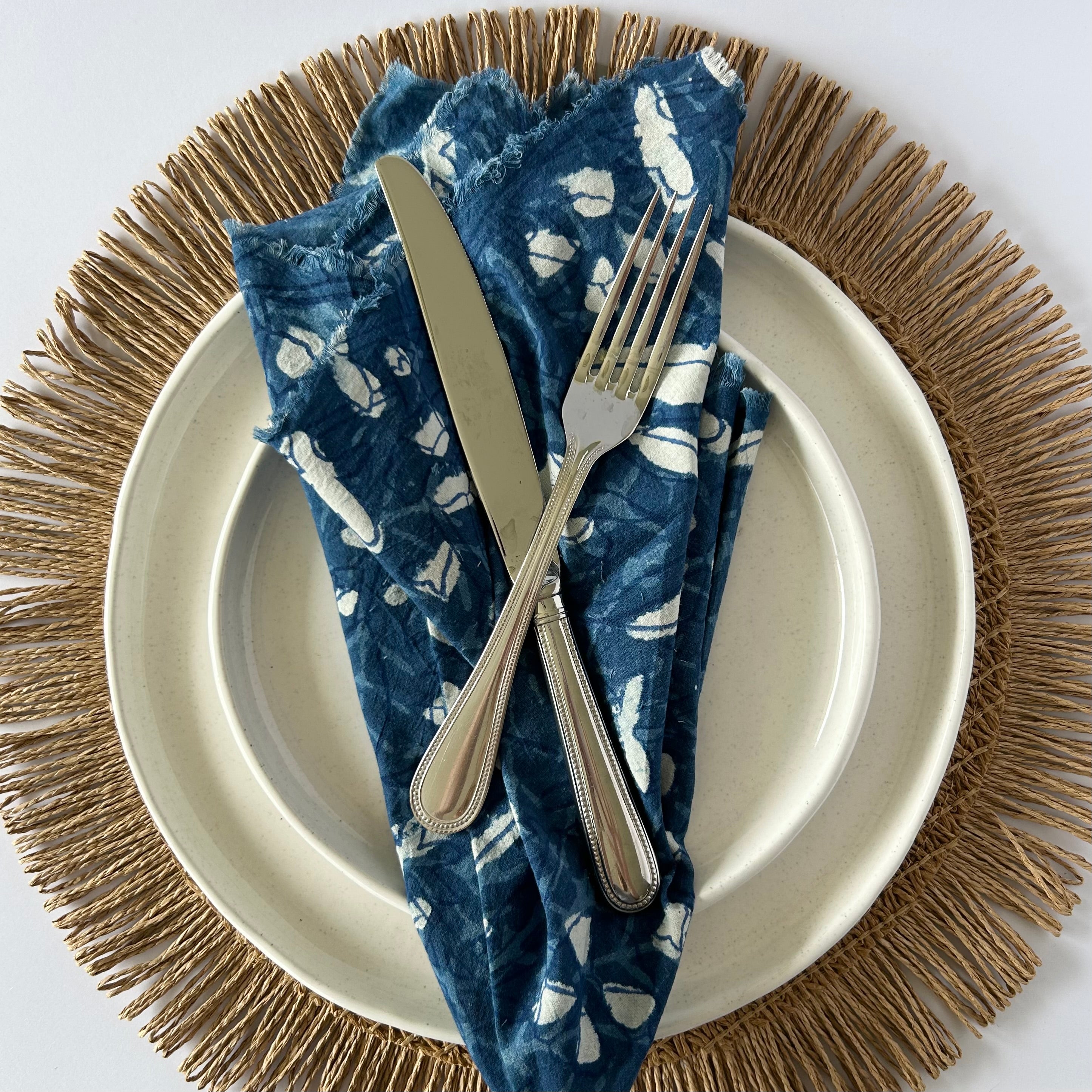 Pair of Napkins - Indigo Blue and White
