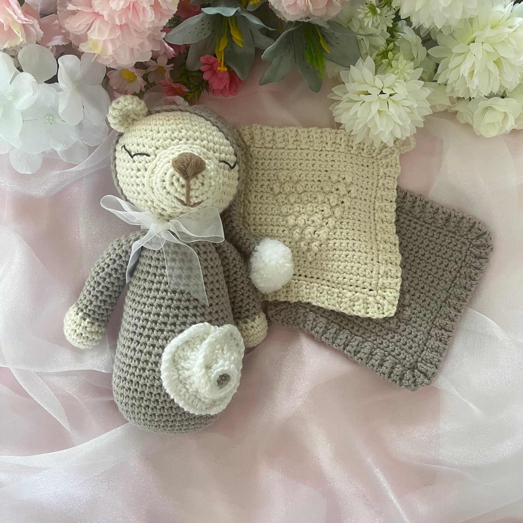 Handmade Crochet Teddy Bear Gift Set - Crochet Baby Gift Pack