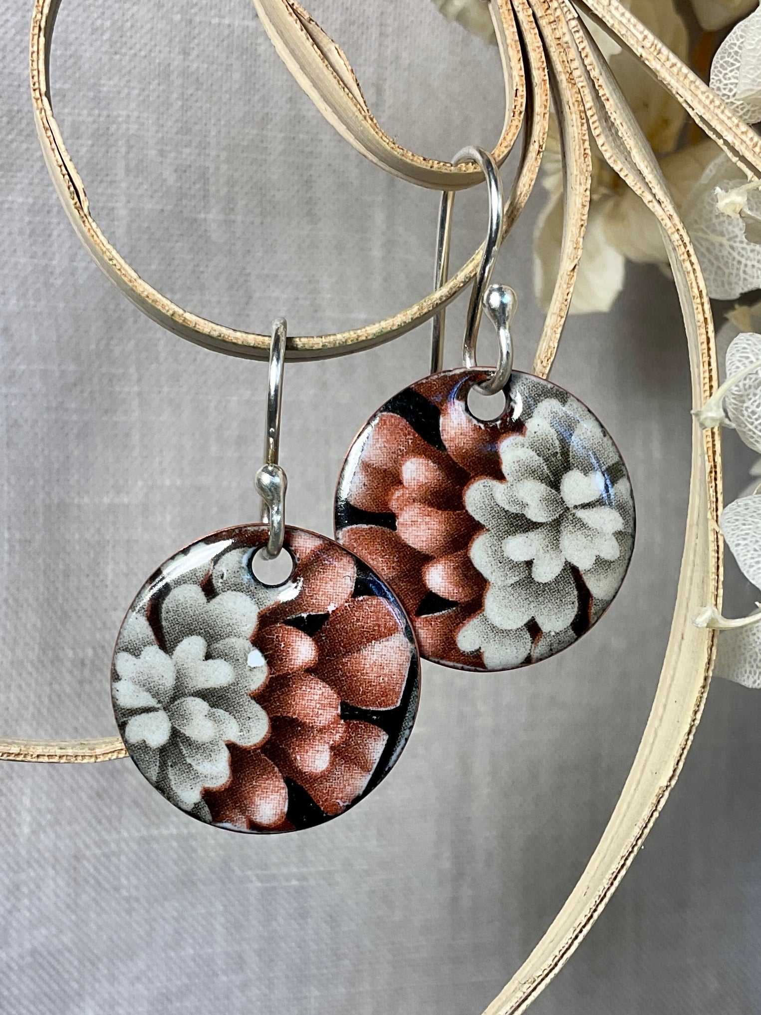 Winter flowers. Handmade enamel earrings