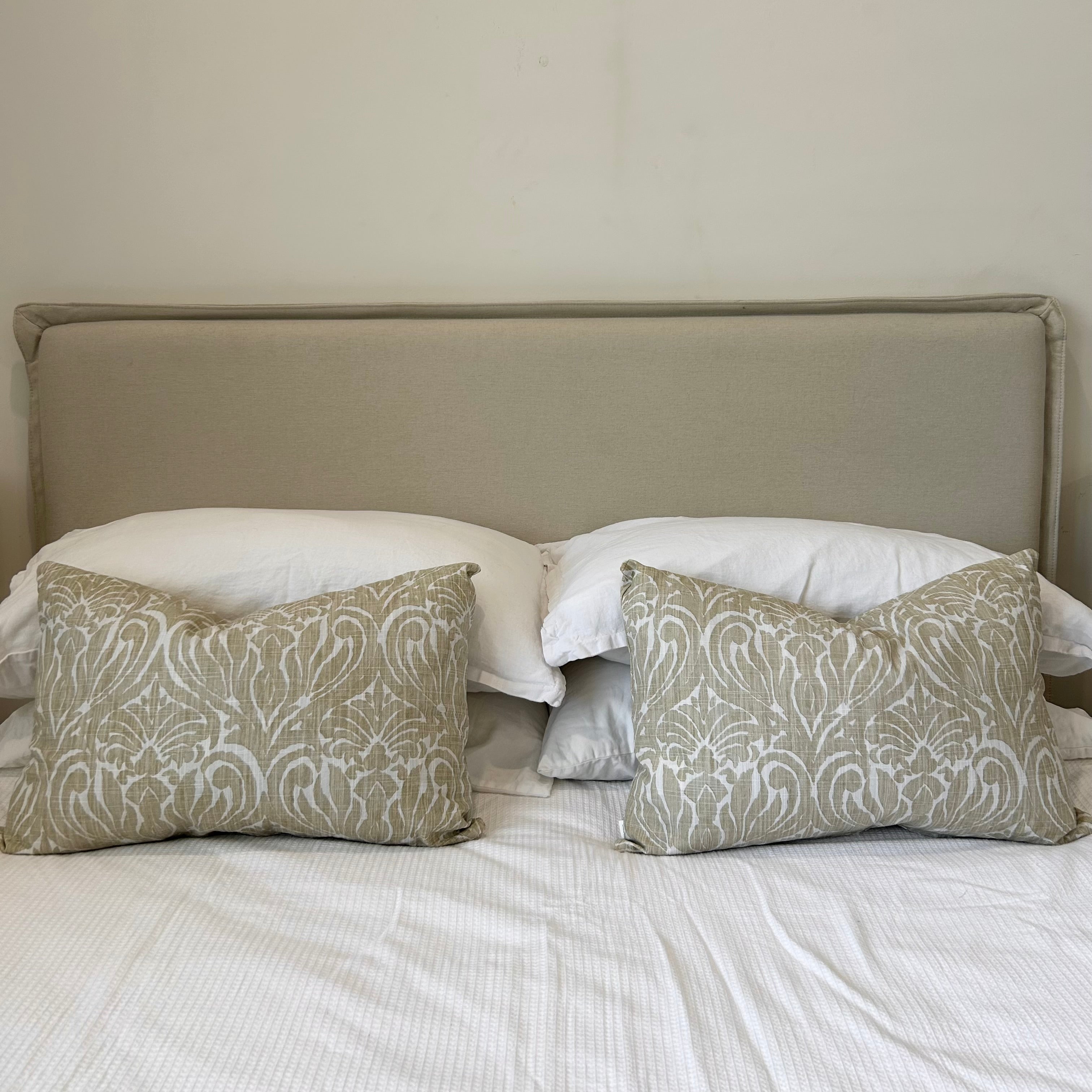 Pair of Rectangular Cushion Covers - Sandy Beige Damask Print