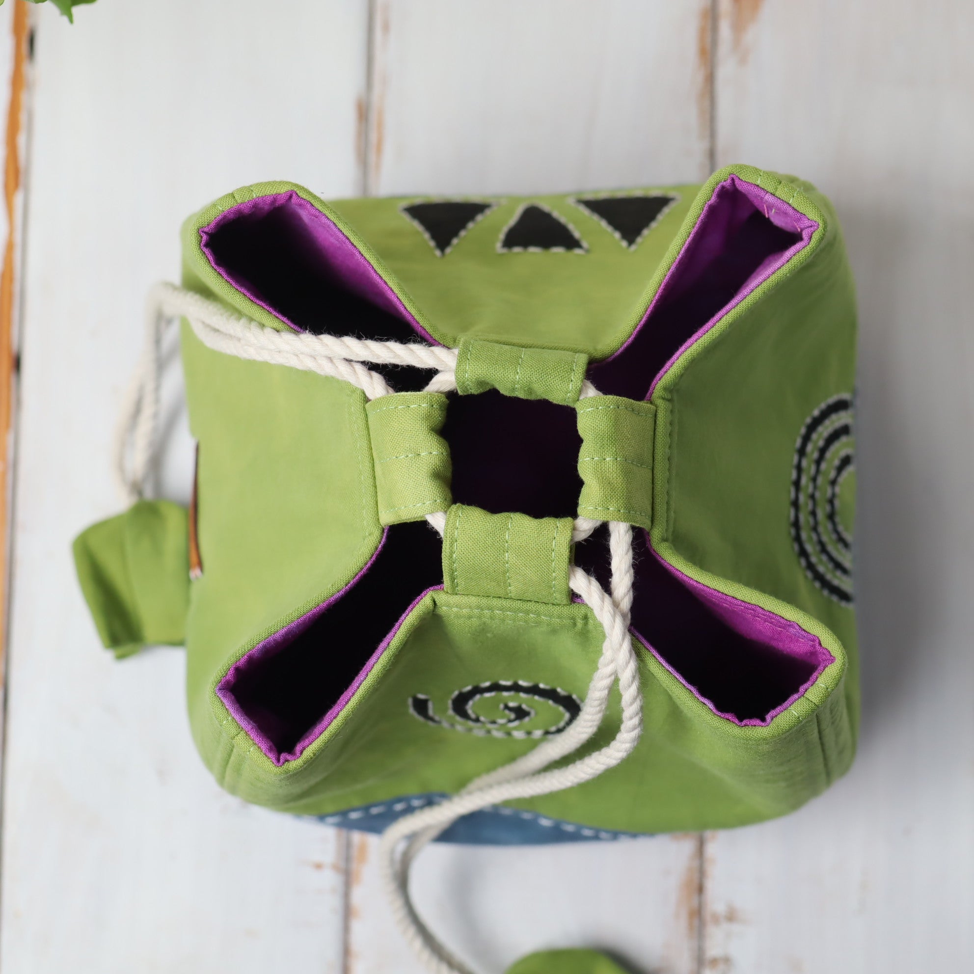 Small Hand Dyed Japaneses Style Rice Bag, Komebukuro Bag. Green