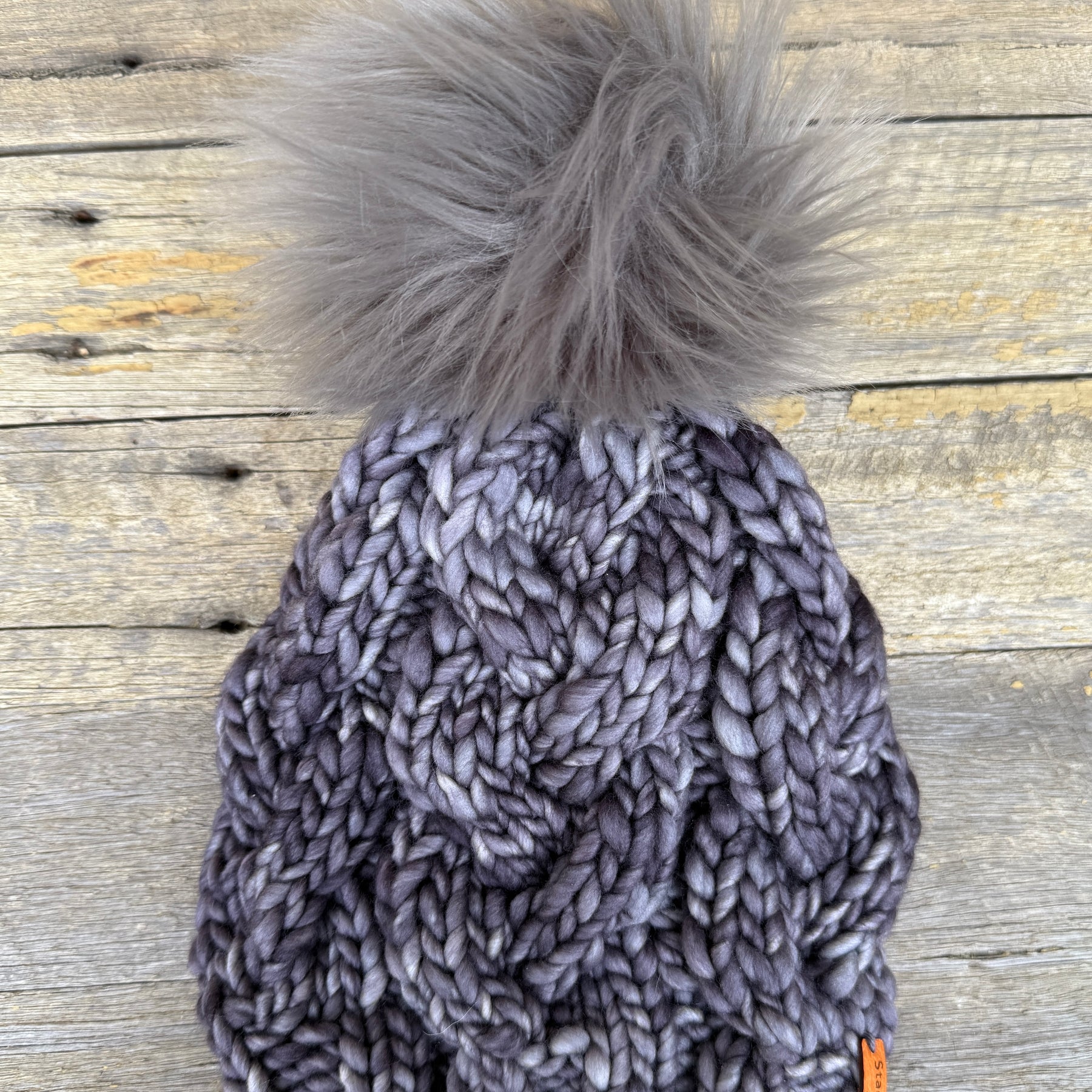 Hand knitted Grey Merino Beanie with PomPom