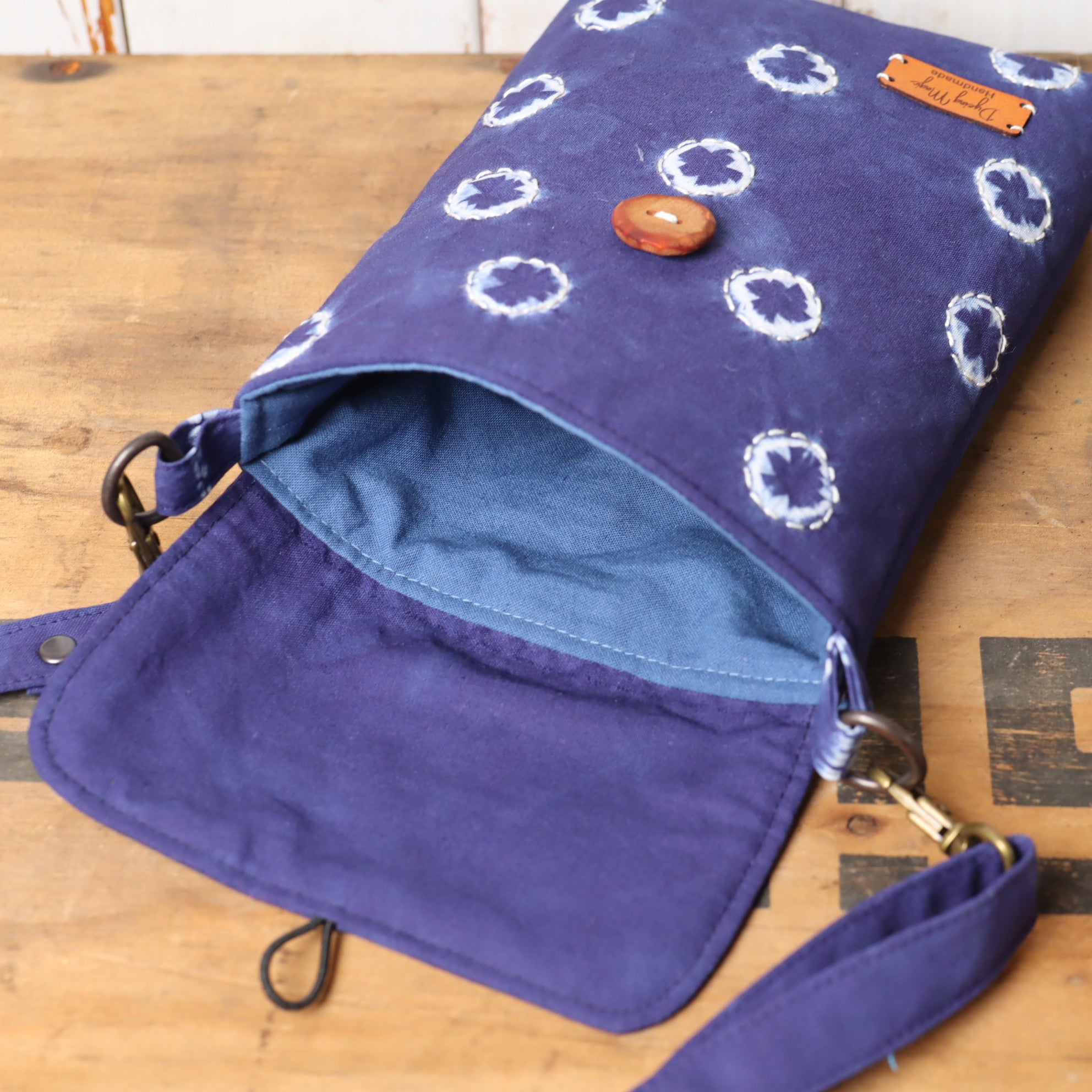 Tie Dyed Small Messenger/Cross Body Bag, Deep Blue