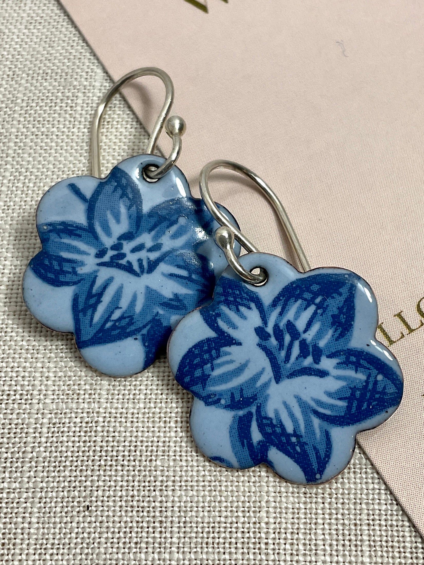 Blue Bellflowers. Handmade enamel earrings
