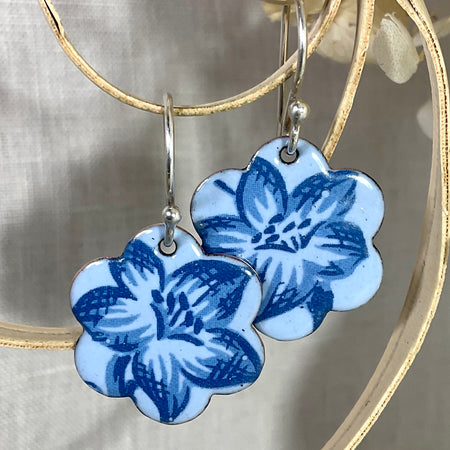 Blue Bellflowers. Handmade enamel earrings