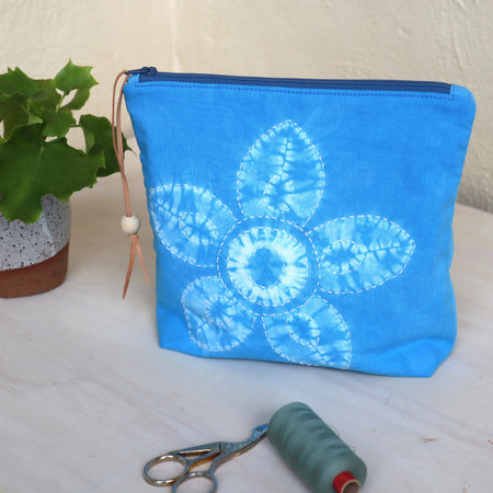 Shibori Dyed Zipper Bag, Blue