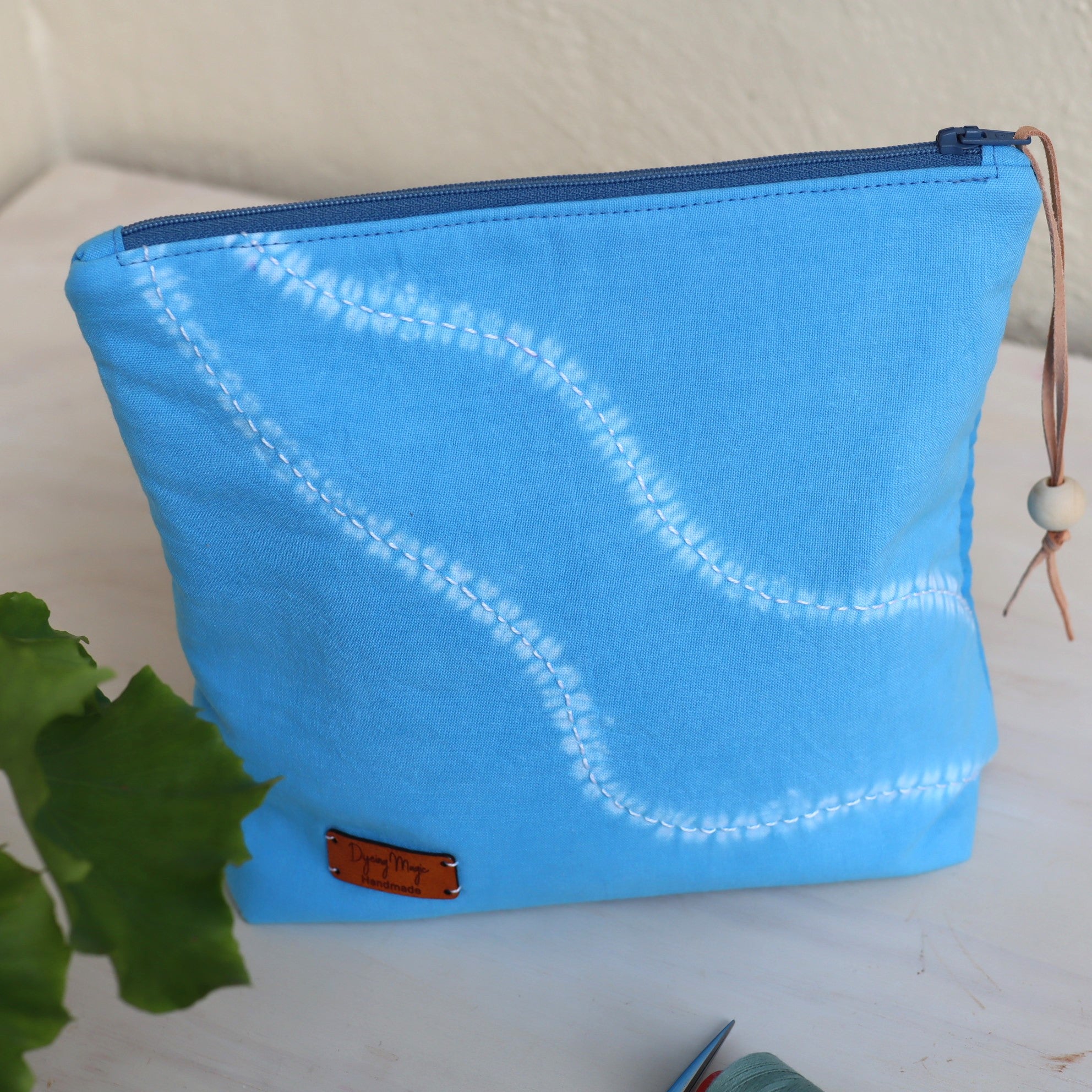 Shibori Dyed Zipper Bag, Blue