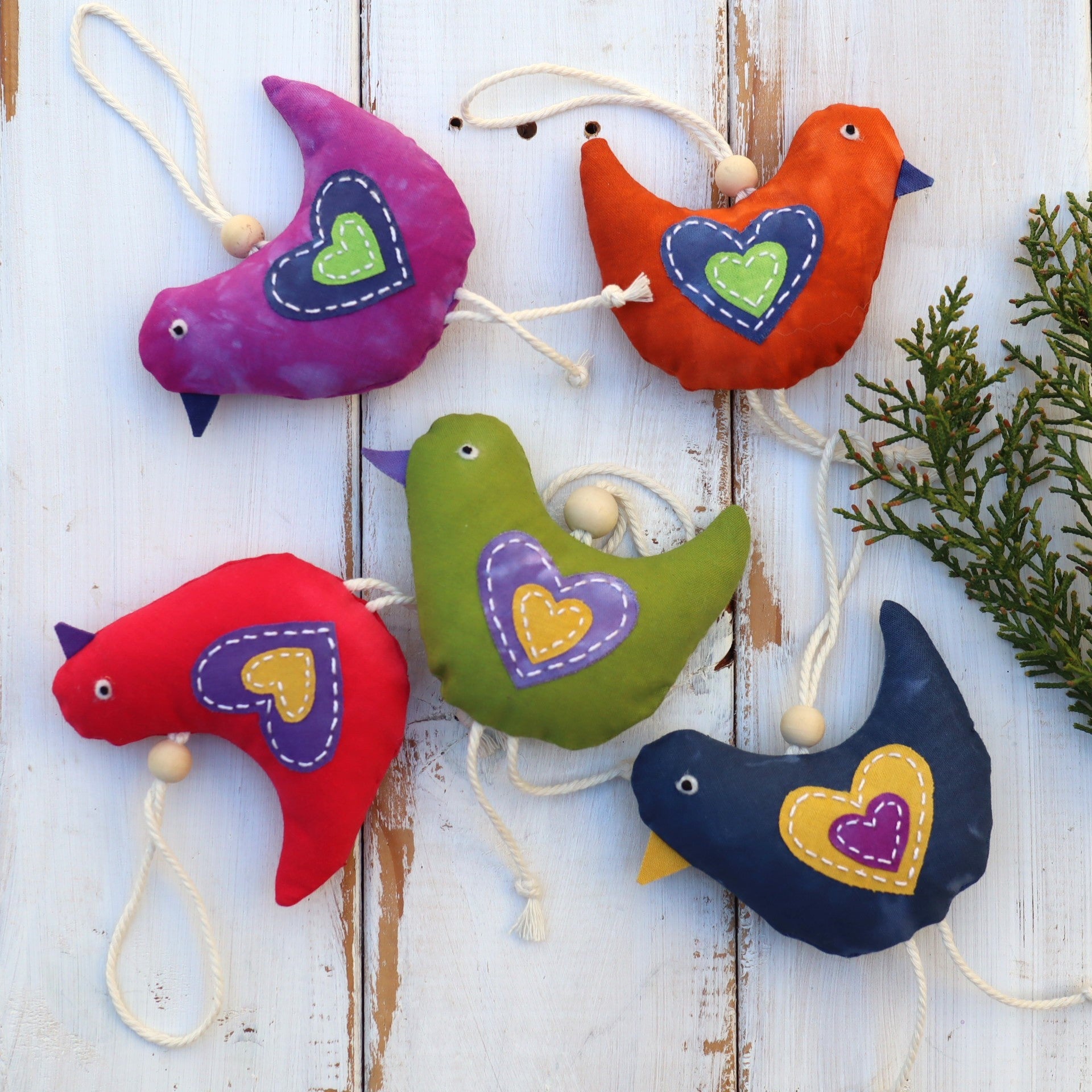 Bird Ornament Hand Dyed, Whymsical Bird Decoration, Love Bird.
