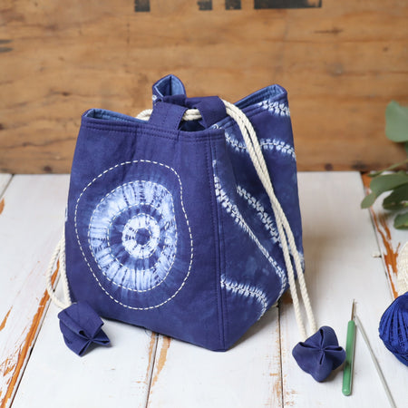 Small Shibori Dyed Rice Bag, Komebukuro Bag, Blue