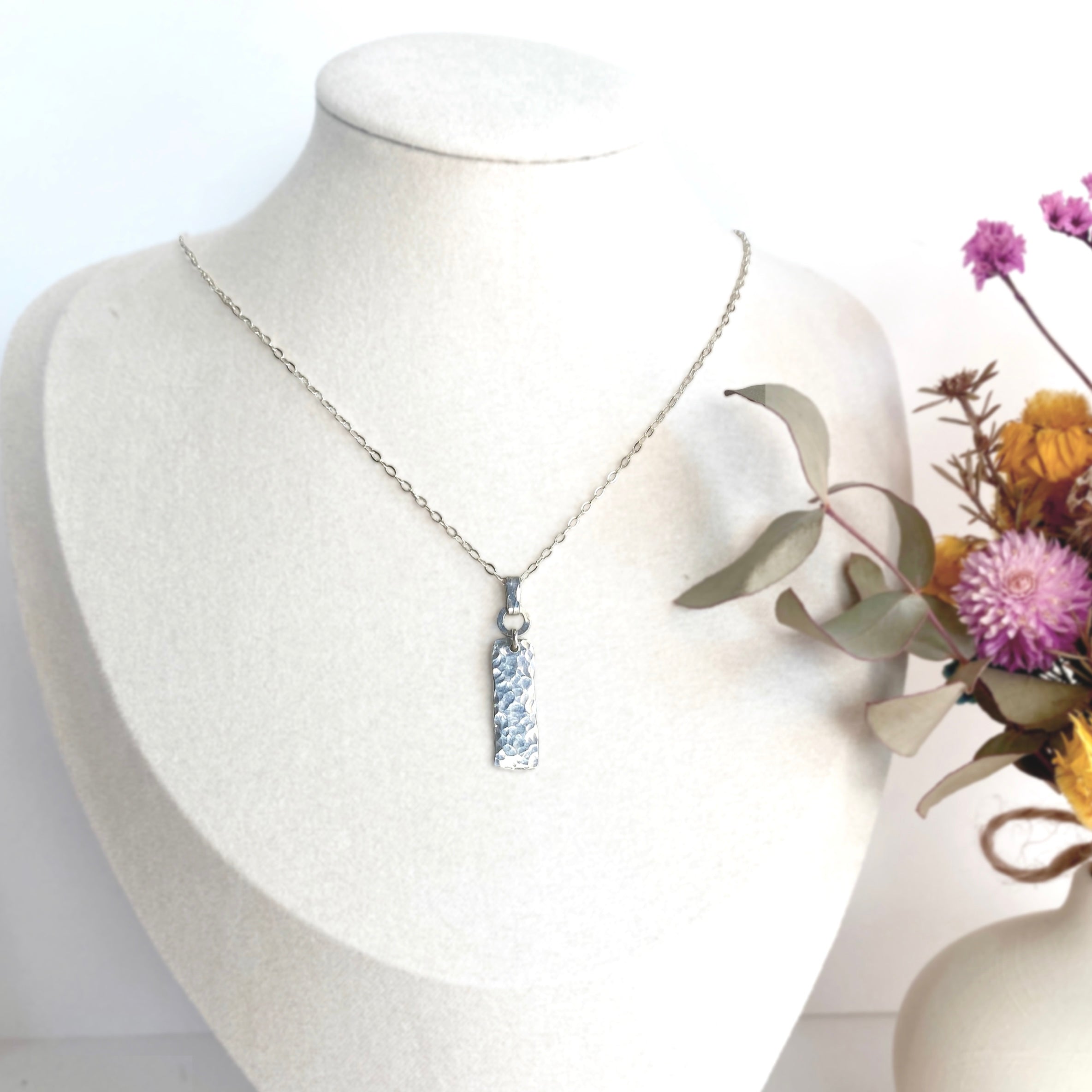 Dimpled silver pendant | Chain necklace | Sterling silver