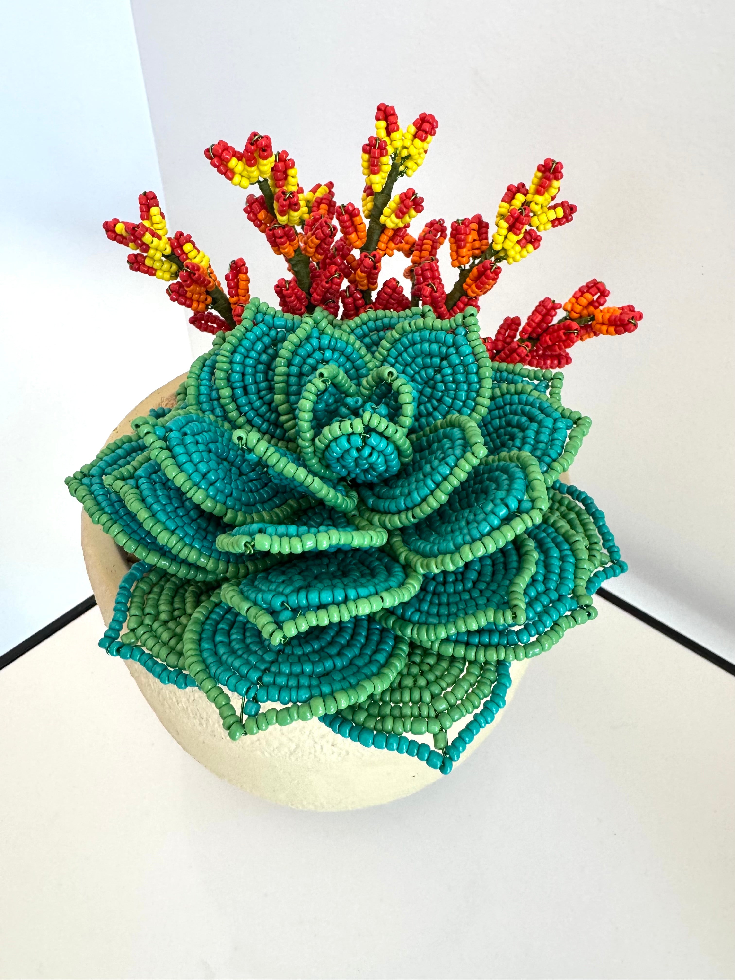 beaded succulents French-beaded potted succulent