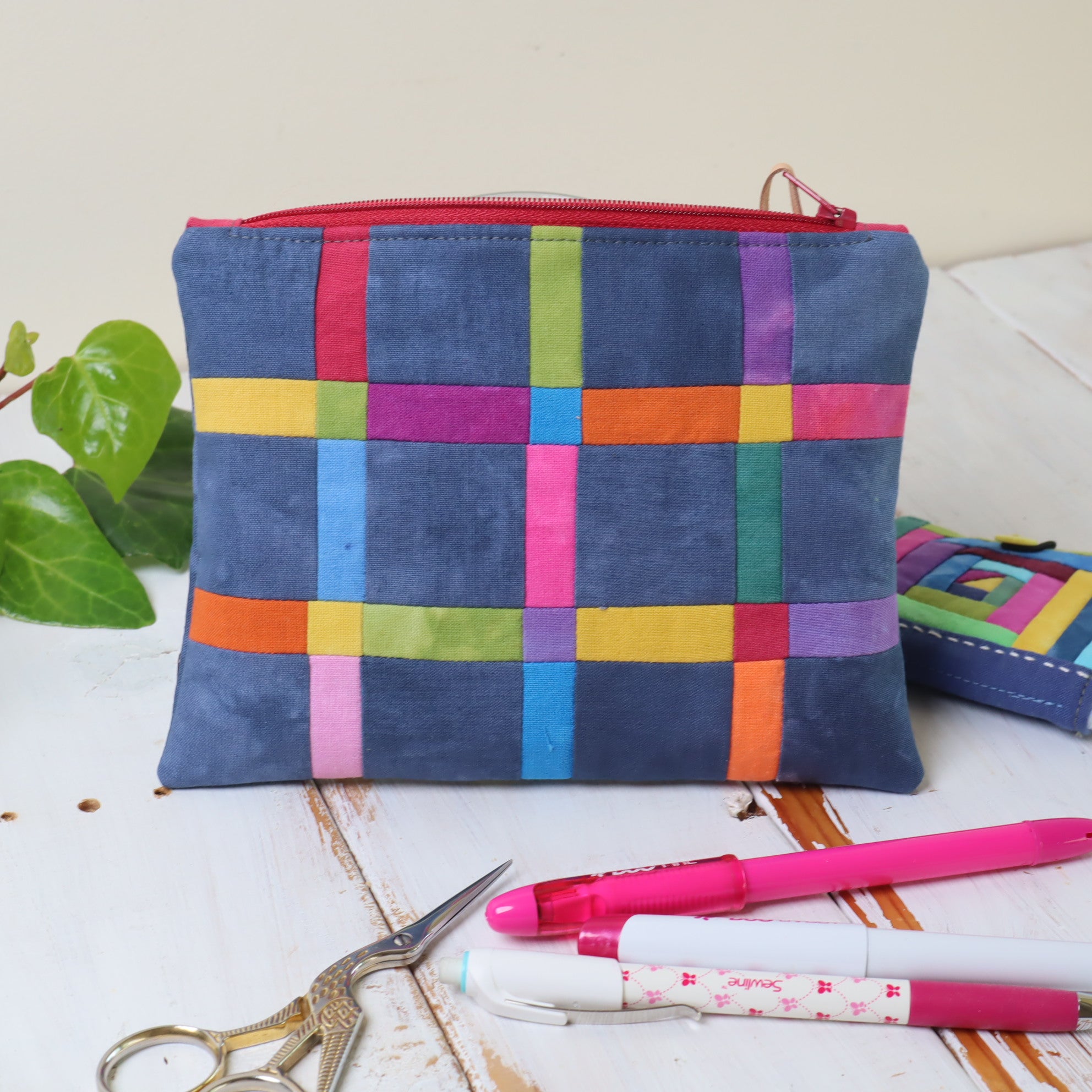 Hand Dyed Patchwork Zipper Pouches, Makeup Bags, Sewing Pouches