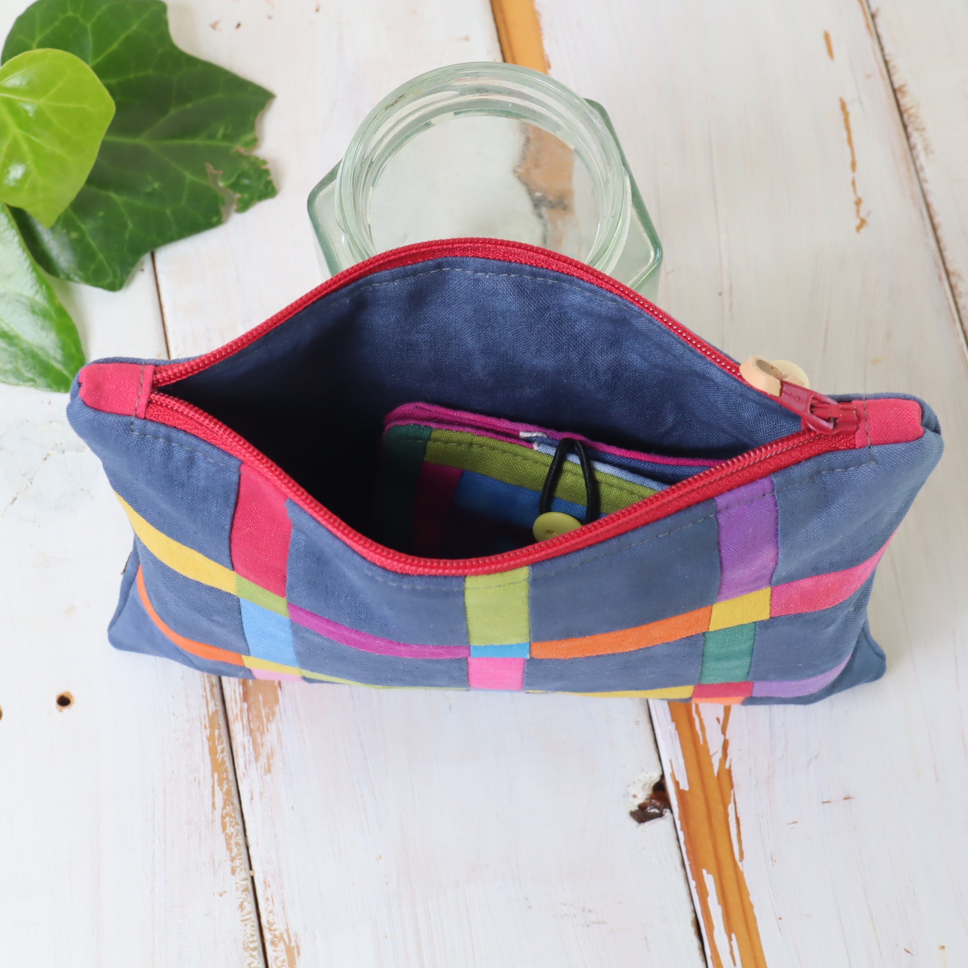 Hand Dyed Patchwork Zipper Pouches, Makeup Bags, Sewing Pouches