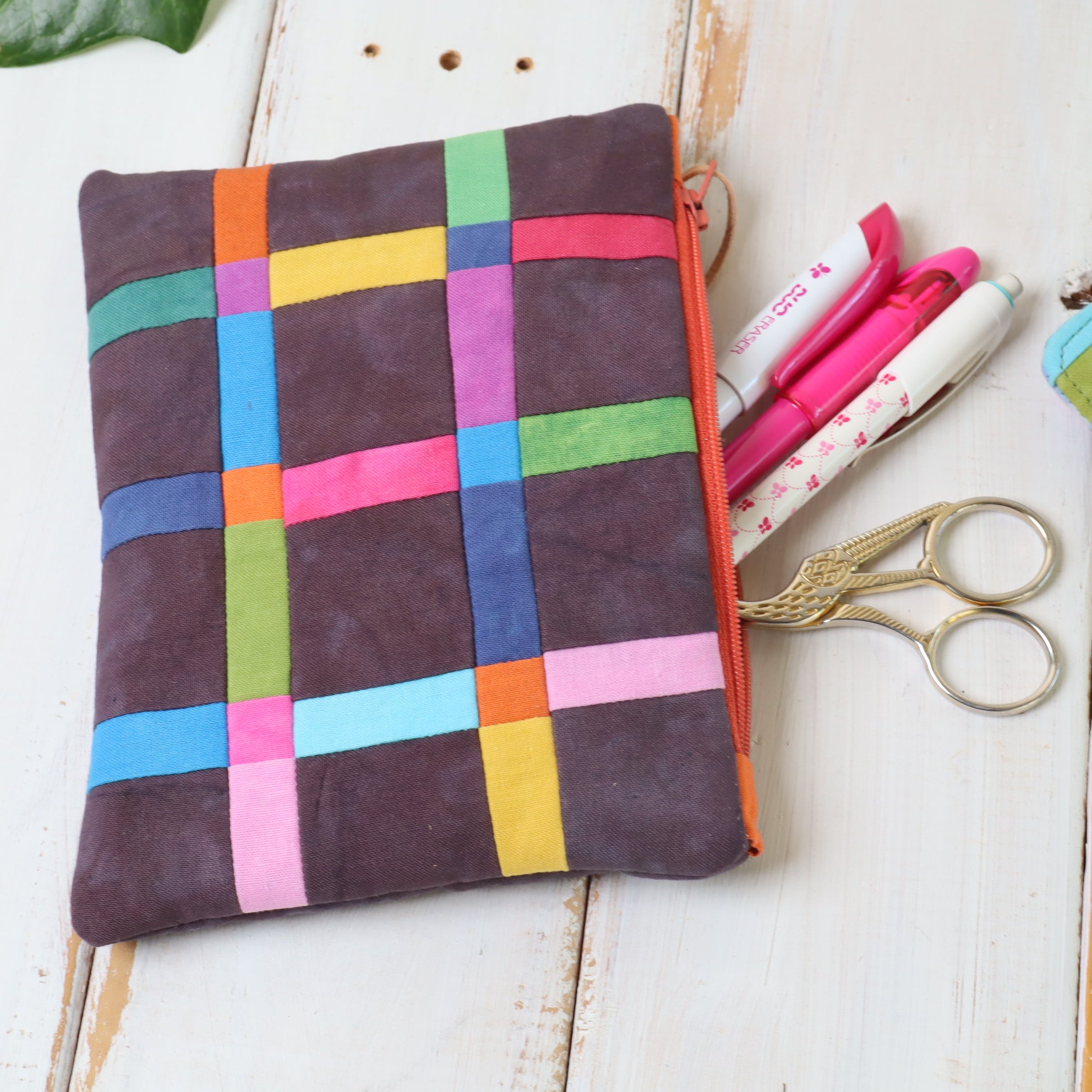 Hand Dyed Patchwork Zipper Pouches, Makeup Bags, Sewing Pouches