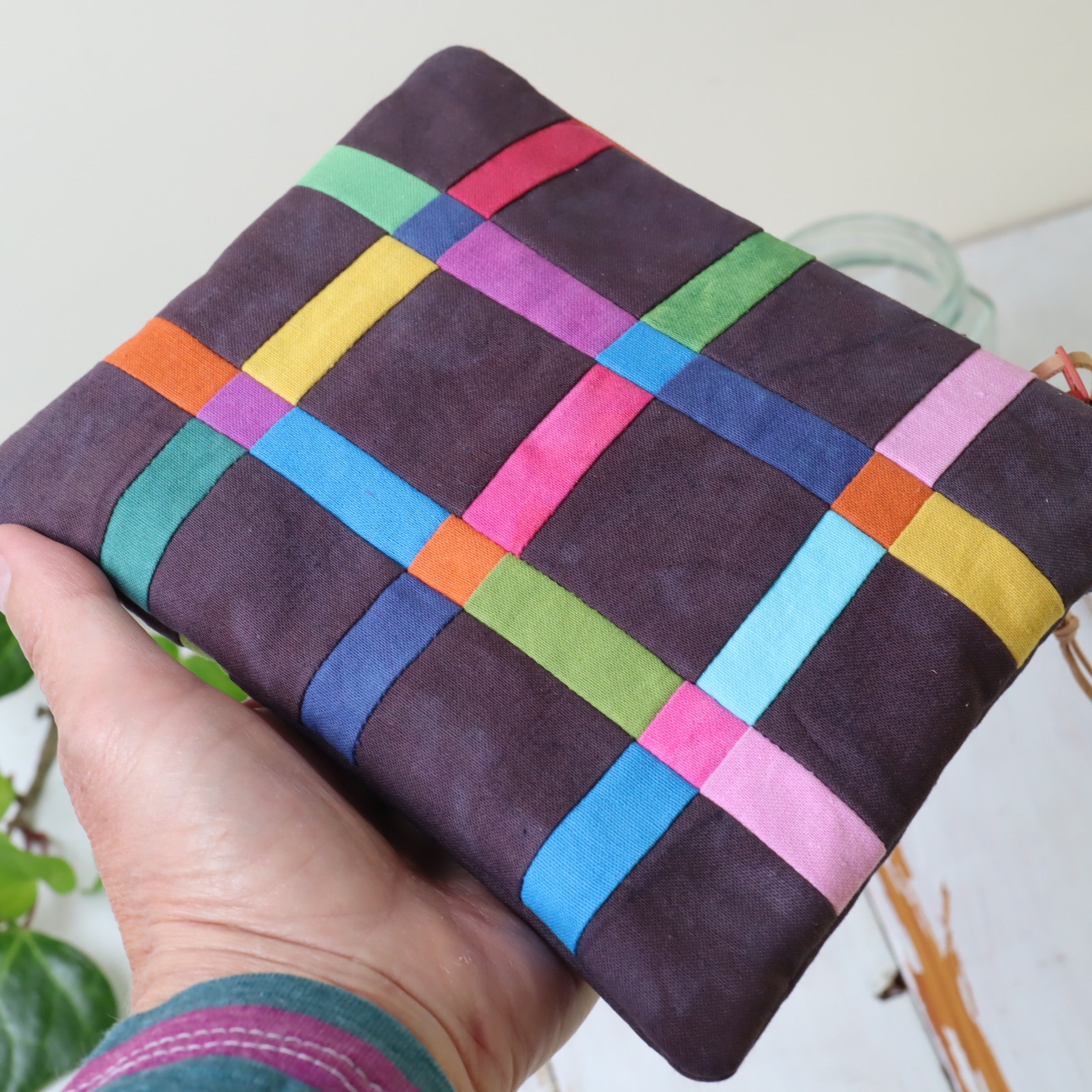 Hand Dyed Patchwork Zipper Pouches, Makeup Bags, Sewing Pouches
