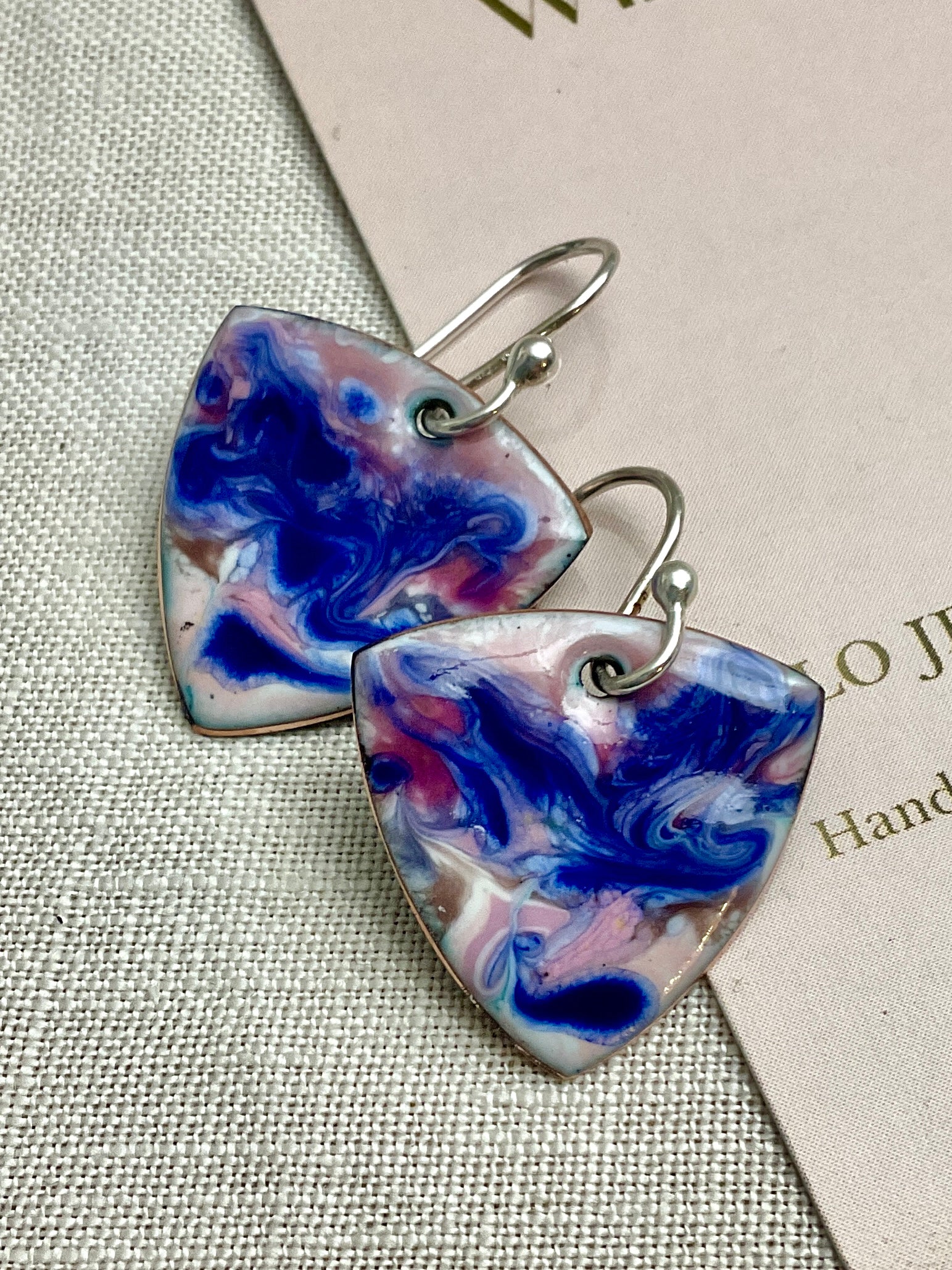 Abstract swirl. Enamel earrings. Handmade