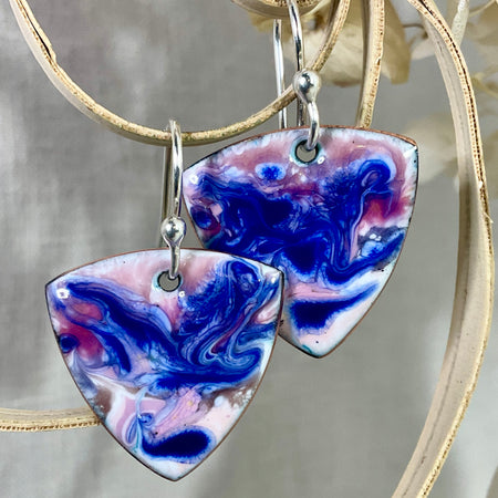 Abstract swirl. Enamel earrings. Handmade