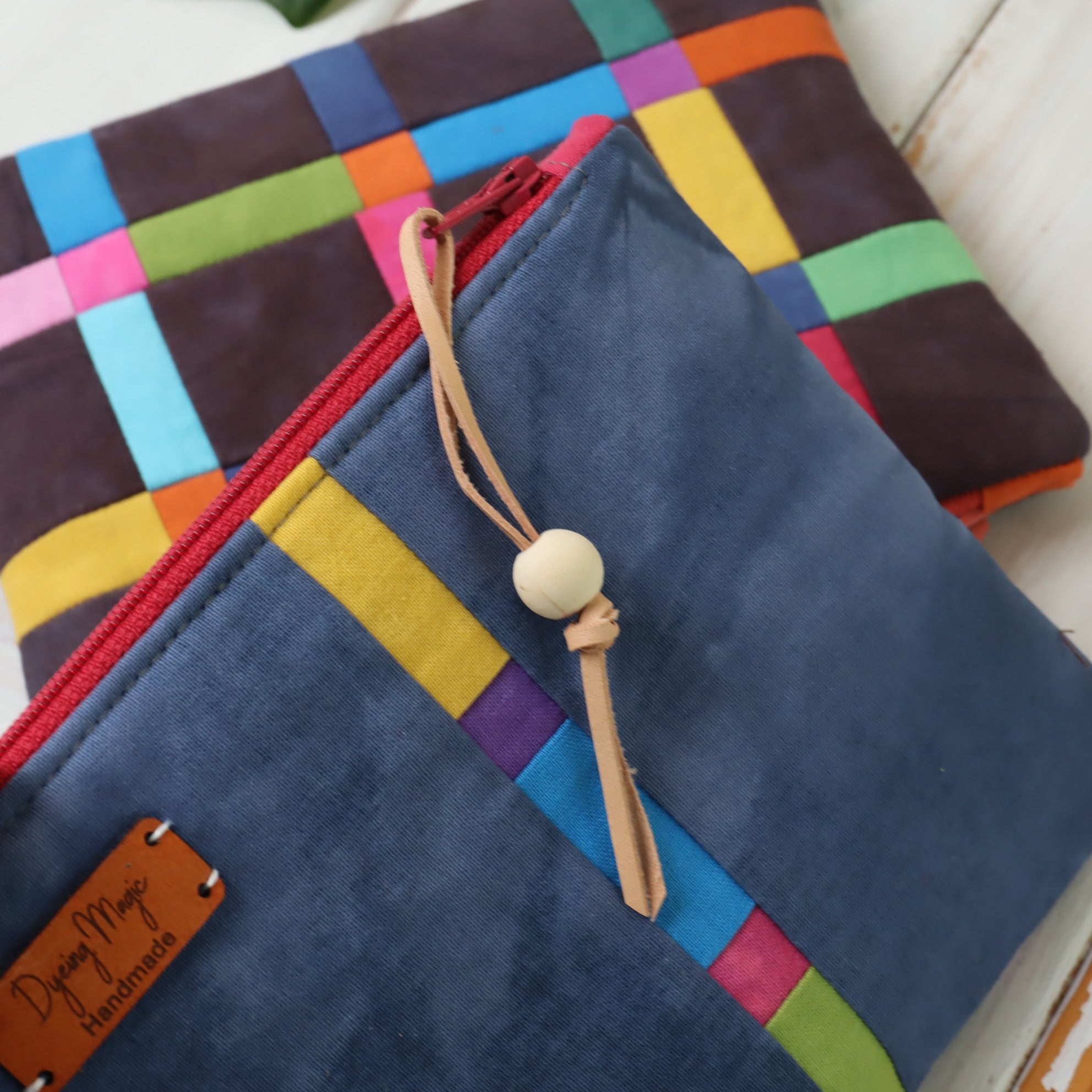 Hand Dyed Patchwork Zipper Pouches, Makeup Bags, Sewing Pouches