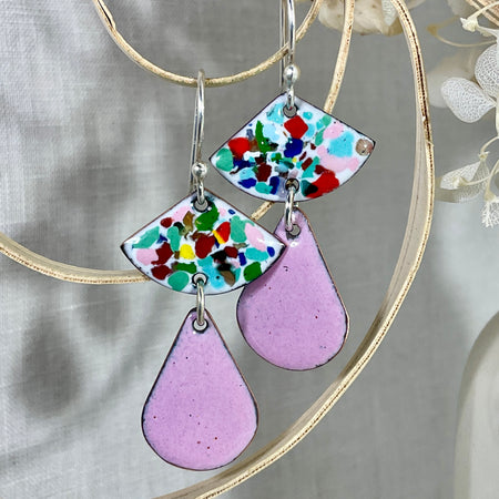Happy dance. Multi coloured enamel earrings.