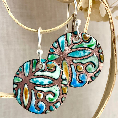Embossed enamel. Handmade earrings.