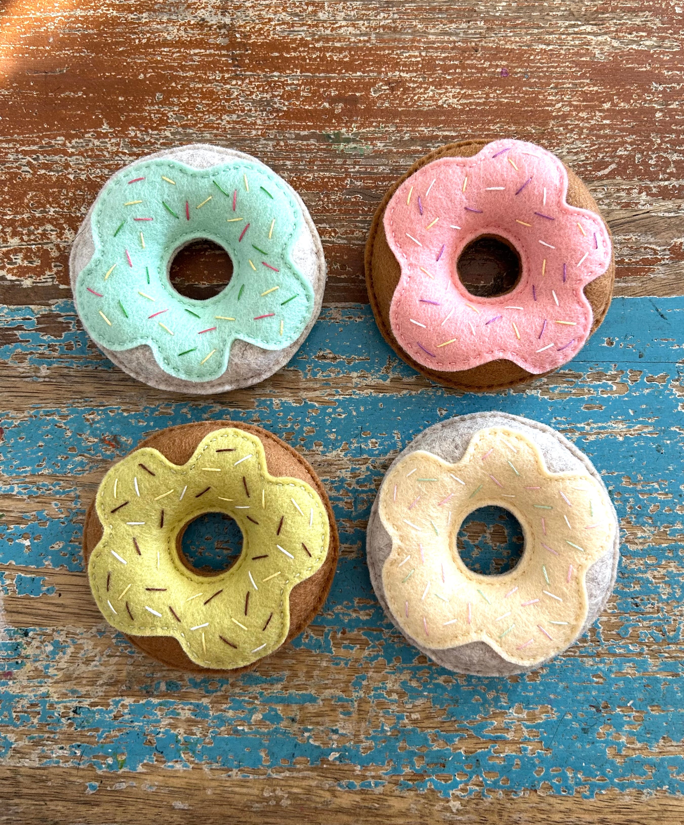 Set of 4 donuts, lemon, ready to post, play food, play kitchen, felt food