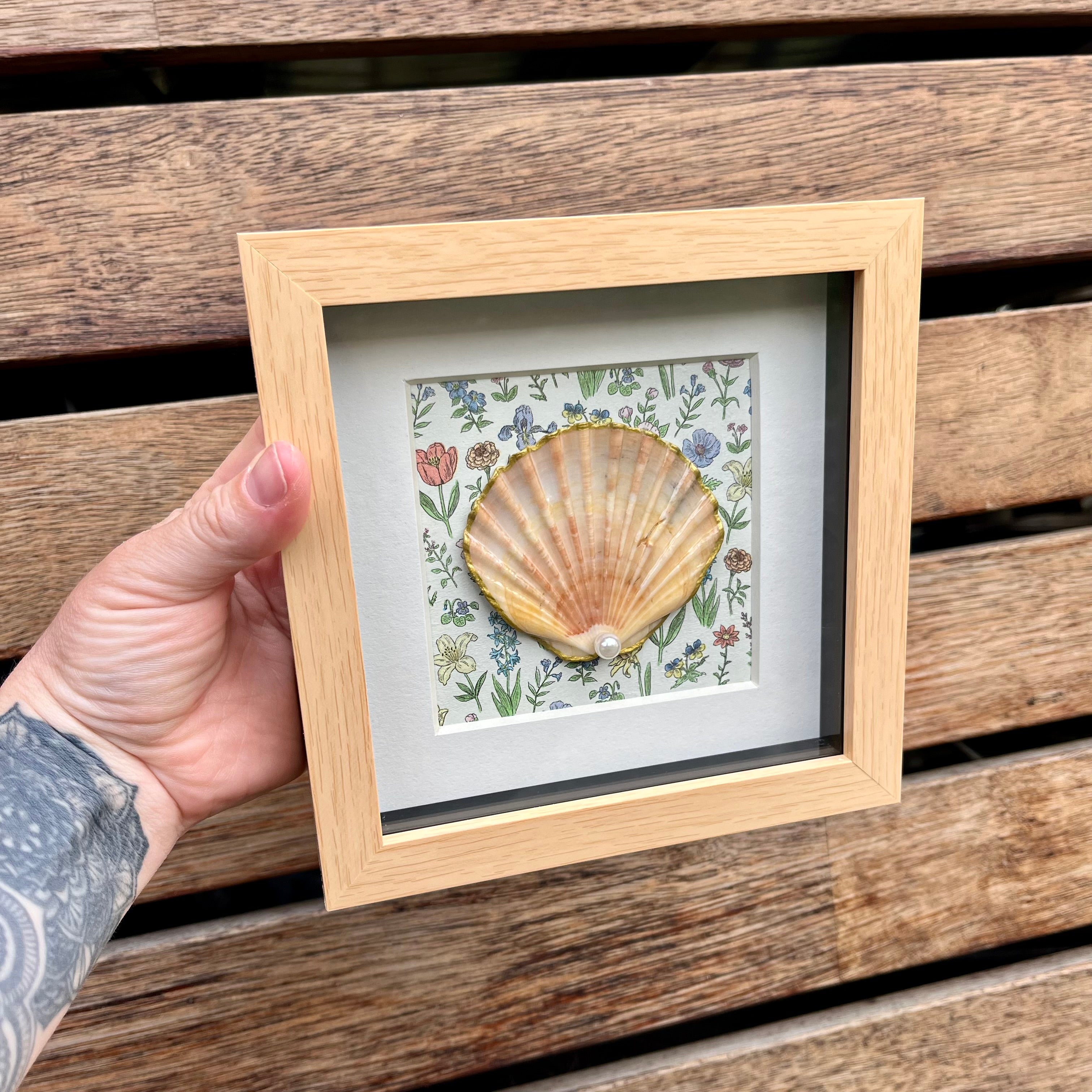 Coastal Framed Shell Art Natural & Floral