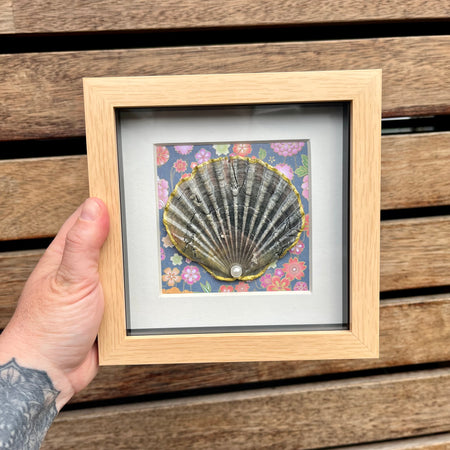 Framed Dark Scallop Shell And Floral Pattern