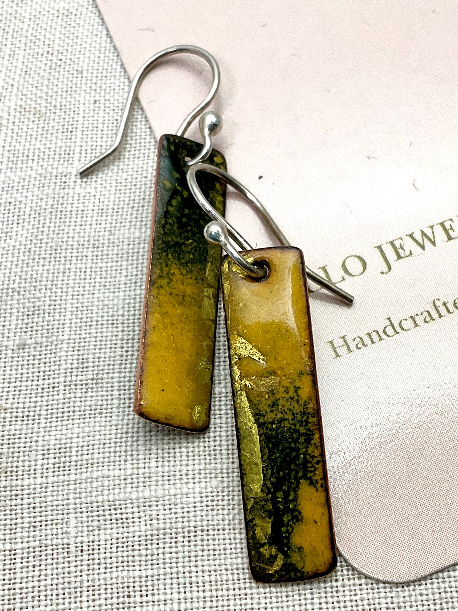 Yellow, black and gold. Handmade enamel earrings