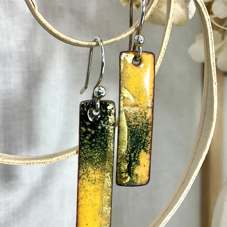 Yellow, black and gold. Handmade enamel earrings