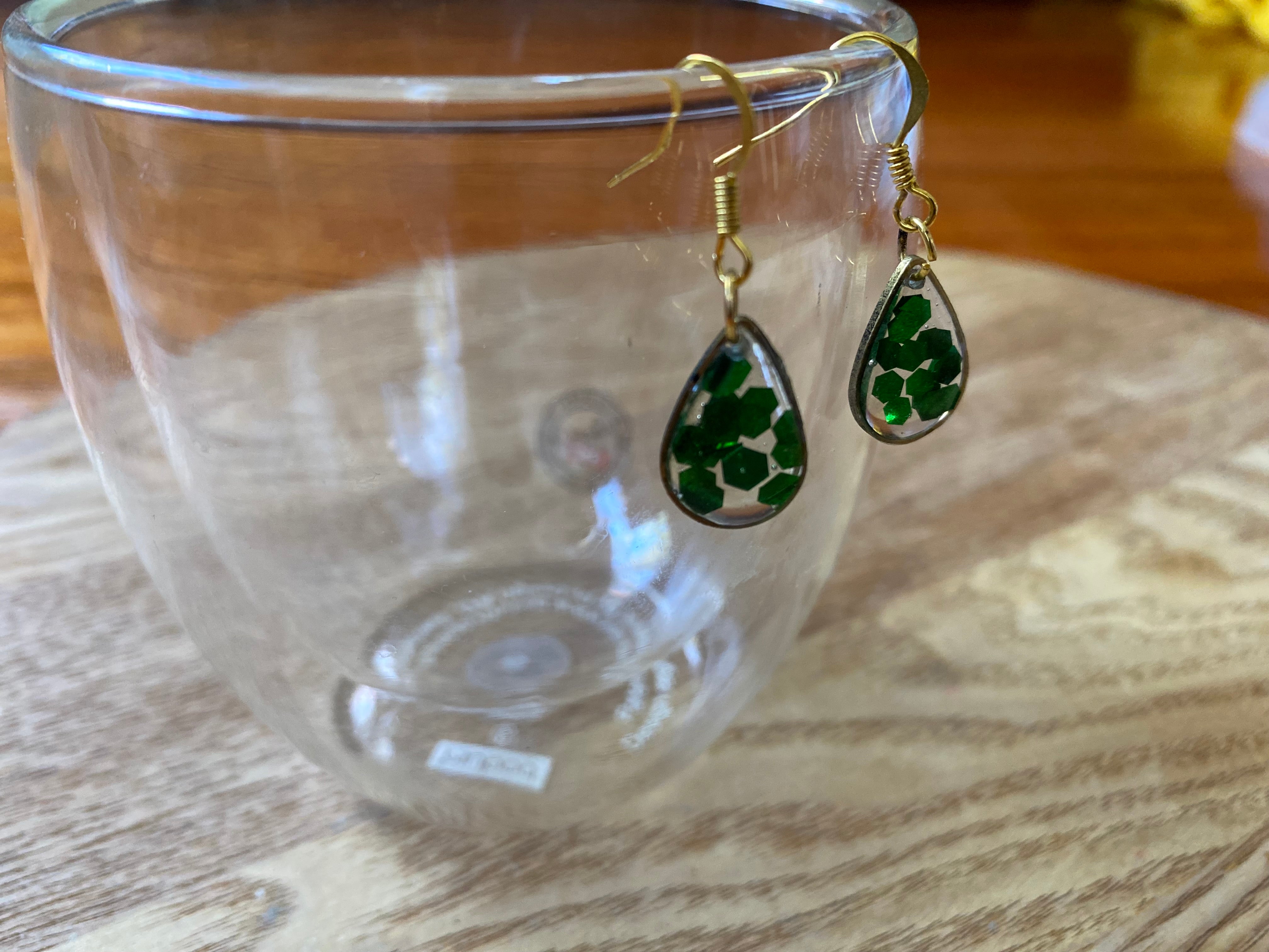 Green resin earrings